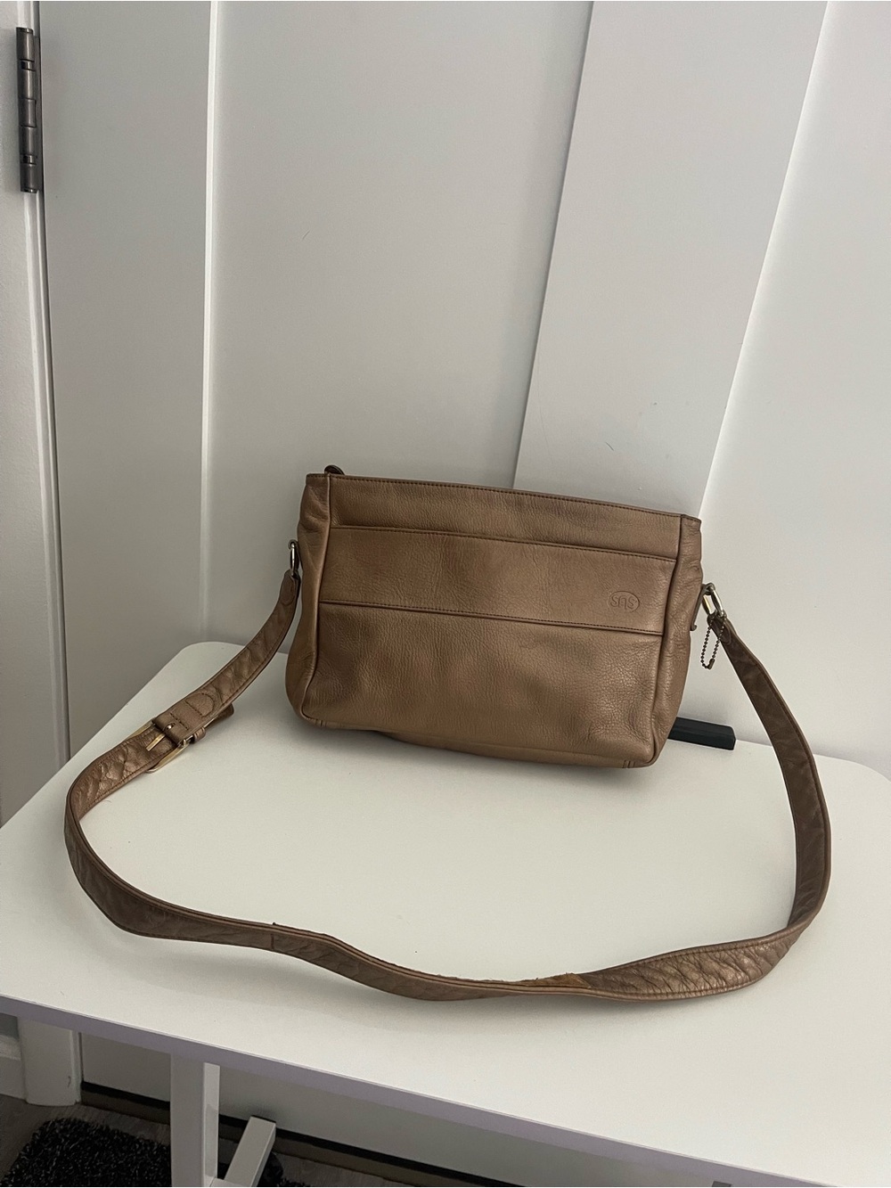 SAS Copper Pebbled Zip Top Crossbody Bag Adjustable Strap Made USA